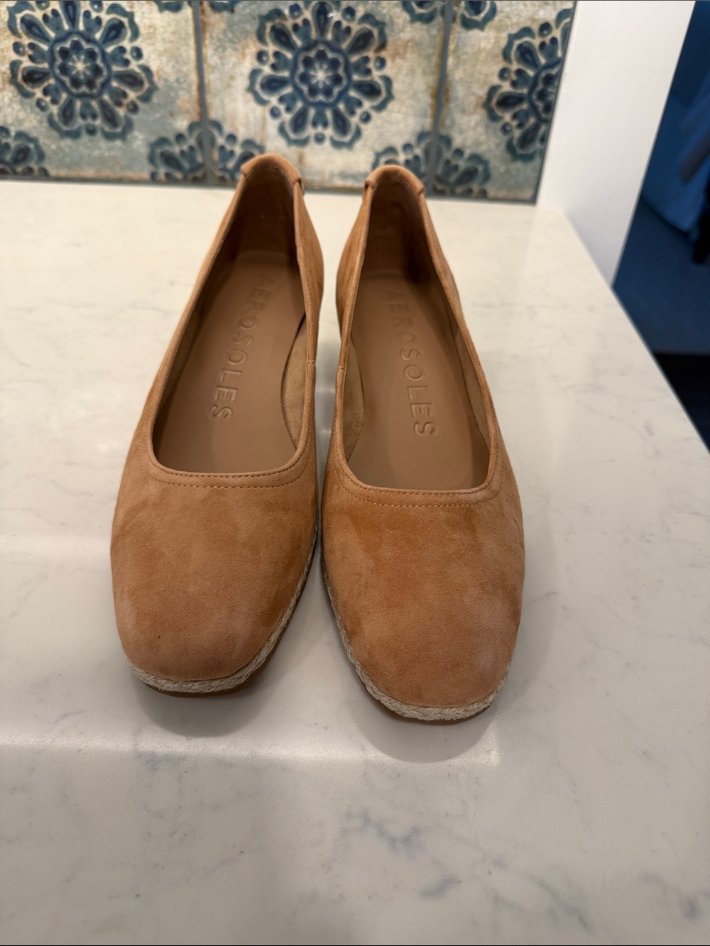 AEROSOLES Suede Slip-On Flats in Tan